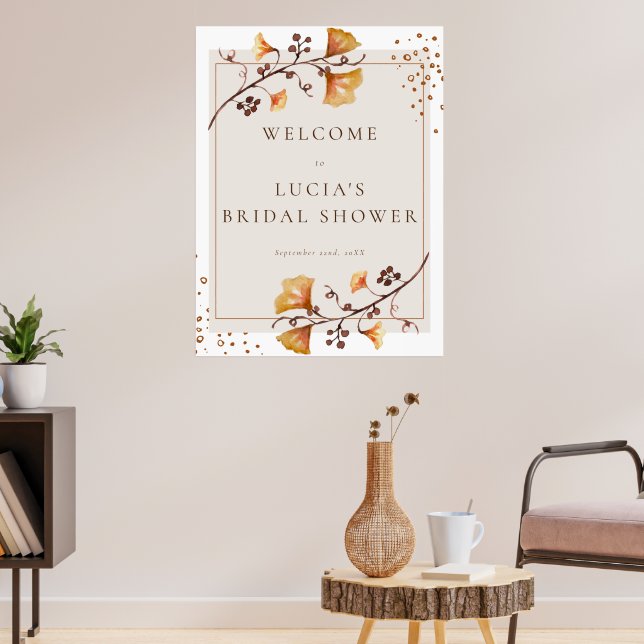 Affiche Feuille d'automne dorée élégante Bienvenue à la do (Salon 3)