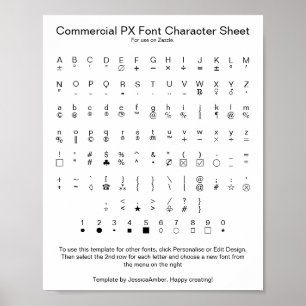 Affiche Feuille de caractères de la police Commercial PX p
