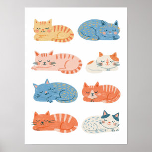Affiche Feuille de clip art de chats endormis dessinés à l