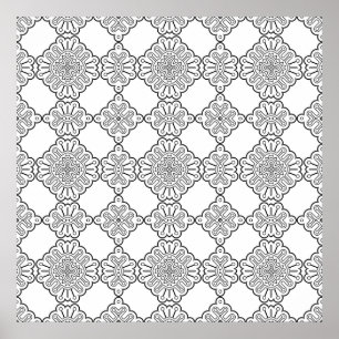 Affiche Feuille de coloriage de motif de médaillon de carr