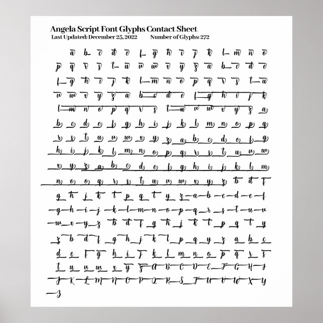 Affiche Feuille de contact Angela Script Font Glyphes (Devant)