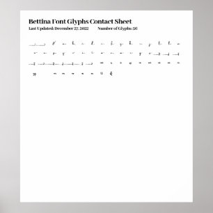 Affiche Feuille de contact Bettina Font Glyphes