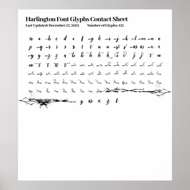 Affiche Feuille de contact des glyphes de police de Harlin (Devant)