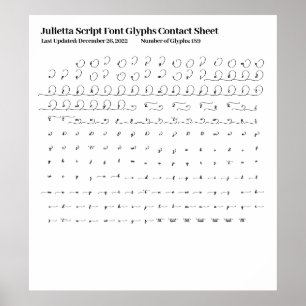 Affiche Feuille de contact des glyphes de police de script