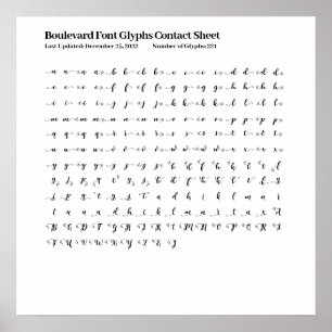 Affiche Feuille de contact Font de boulevard Glyphes