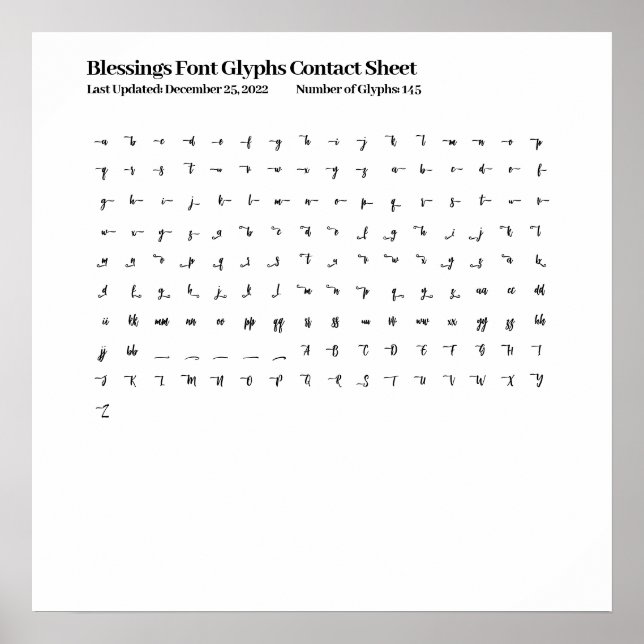 Affiche Feuille de contact Glyphes de police de Bénédictio (Devant)