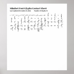 Affiche Feuille de contact Glyphes de police de l'état d'e