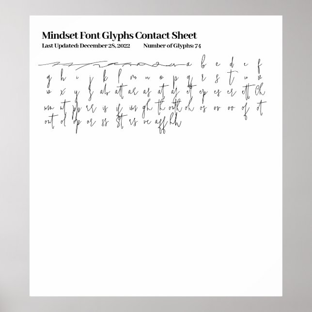 Affiche Feuille de contact Glyphes de police de l'état d'e (Devant)