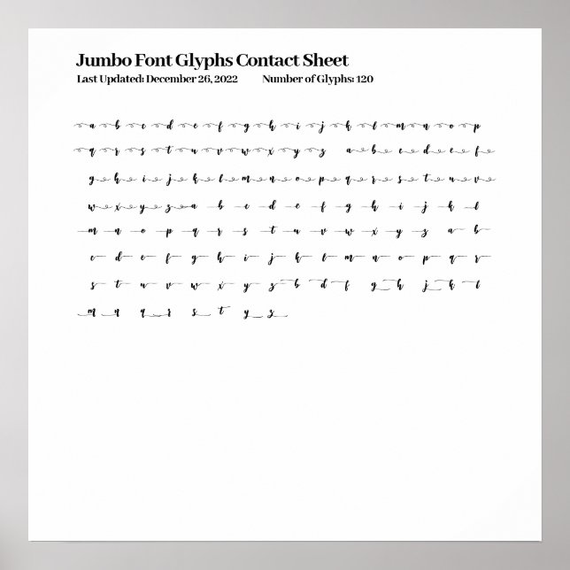 Affiche Feuille de contact Jumbo Font Glyphes (Devant)