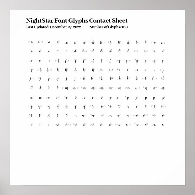 Affiche Feuille de contact NightStar Font Glyphs (Devant)