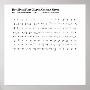 Affiche Feuille de contact Revallyna Script Police Glyphes