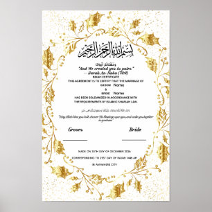 Affiche Feuille de feuillage doré élégant Nikah islamique