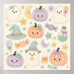 Affiche Feuille de Halloween pastel mignonne et effrayante