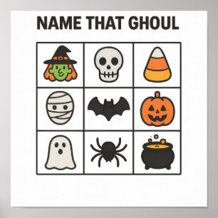 Affiche Feuille de jeu de bingo Halloween « Nommez ce goul