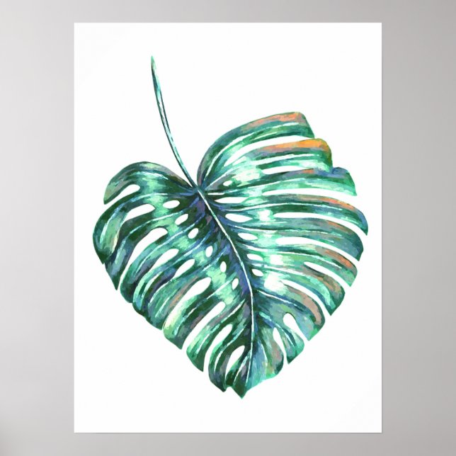 Affiche Feuille de Monstera palmier tropical moderne aquar (Devant)