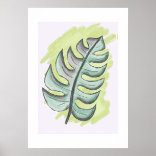 Affiche Feuille de monstera verte dessin manuel