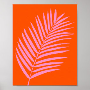 Affiche Feuille De Palme Tropicale Orange Et Rose