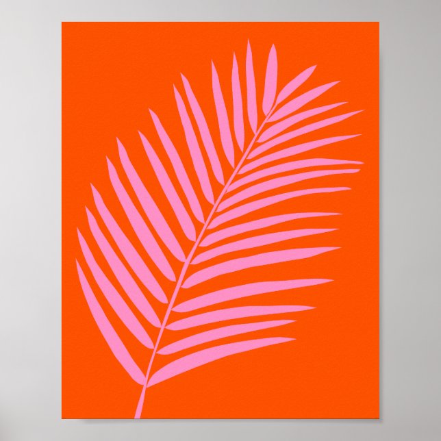 Affiche Feuille De Palme Tropicale Orange Et Rose (Devant)