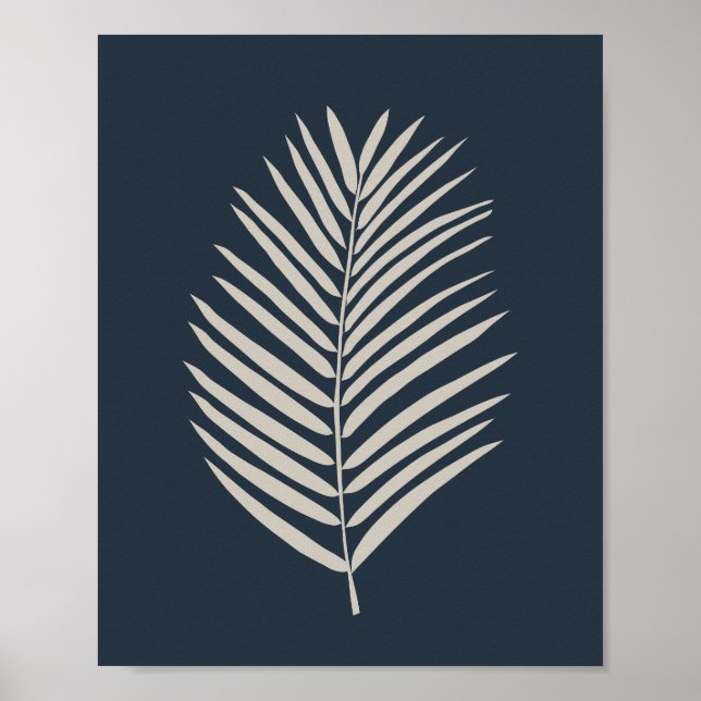 Affiche Feuille de palmier bleu marine et crème (Devant)