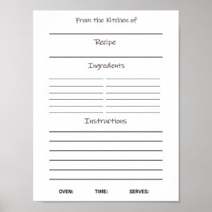Affiche Feuille de recettes de téléchargement instantané