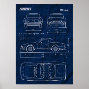 Affiche feuille de route fiat dino 2400 spider