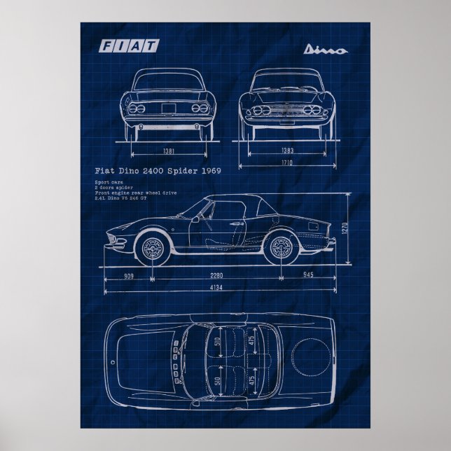 Affiche feuille de route fiat dino 2400 spider (Devant)