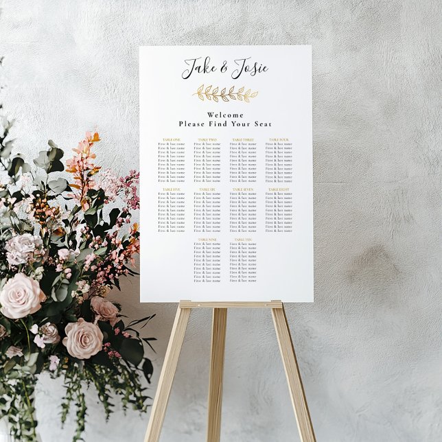 Affiche Feuille d'effet or Elégant Mariage Seating Chart (Créateur téléchargé)