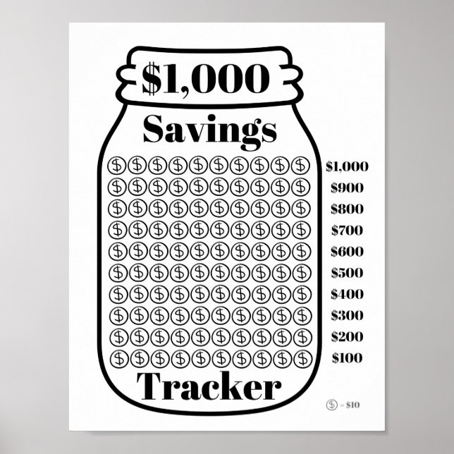 Affiche Feuille d'objectif budgétaire Mason Jar $1000 Savi (Devant)