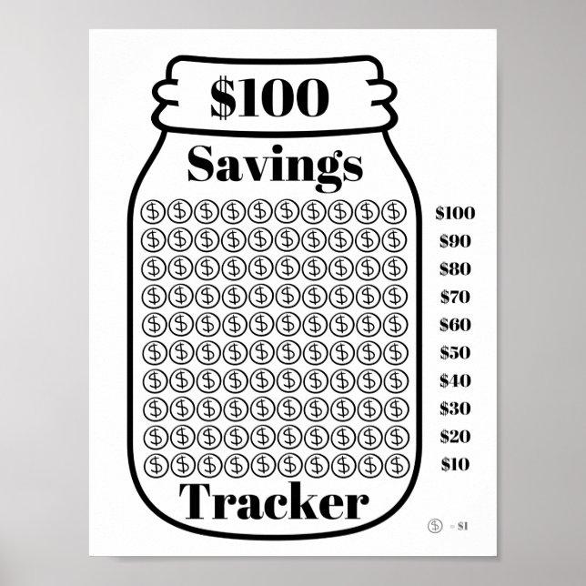 Affiche Feuille d'objectif budgétaire Mason Jar $100 Savin (Devant)