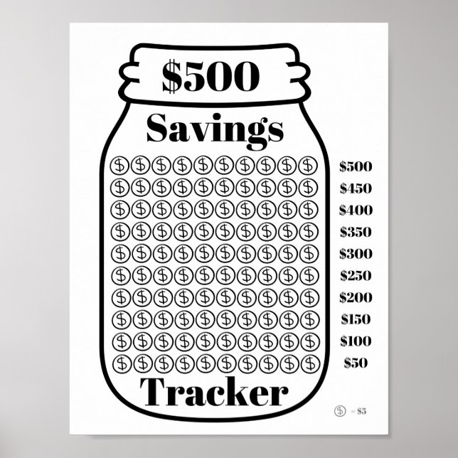 Affiche Feuille d'objectif budgétaire Mason Jar 500 $ (Devant)