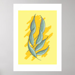 Affiche Feuille eucalyptus verte dessin manuel.
