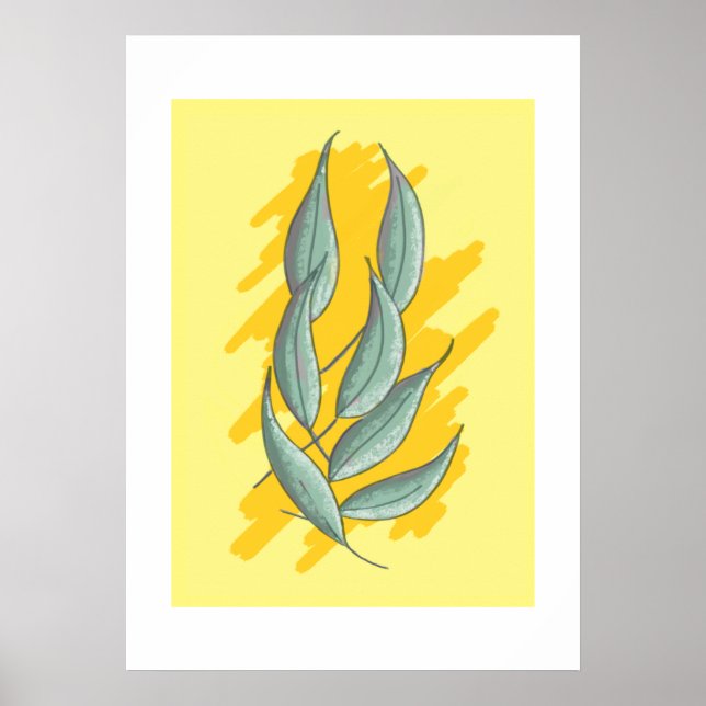 Affiche Feuille eucalyptus verte dessin manuel. (Devant)