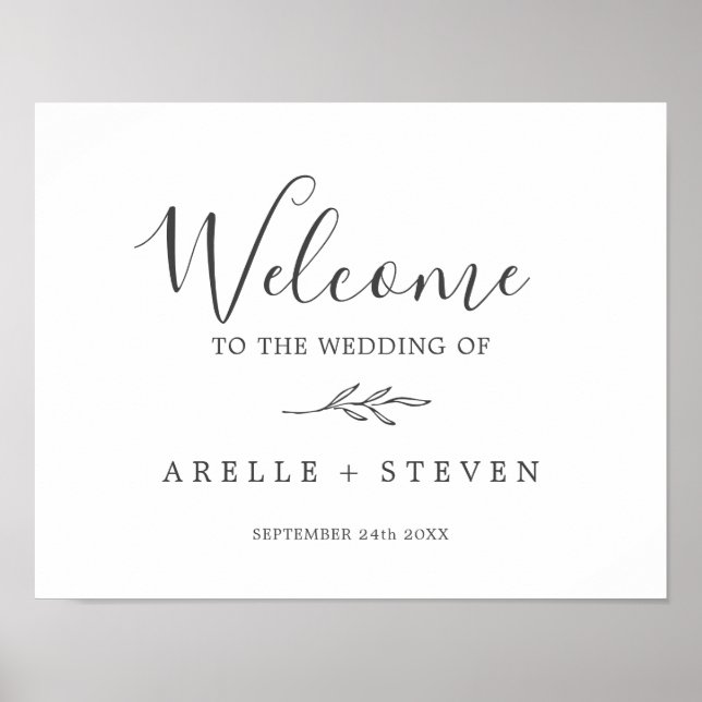 Affiche Feuille minimale | Accueil Mariage gris foncé (Devant)