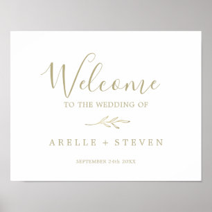 Affiche Feuille minimale Bienvenue Mariage or