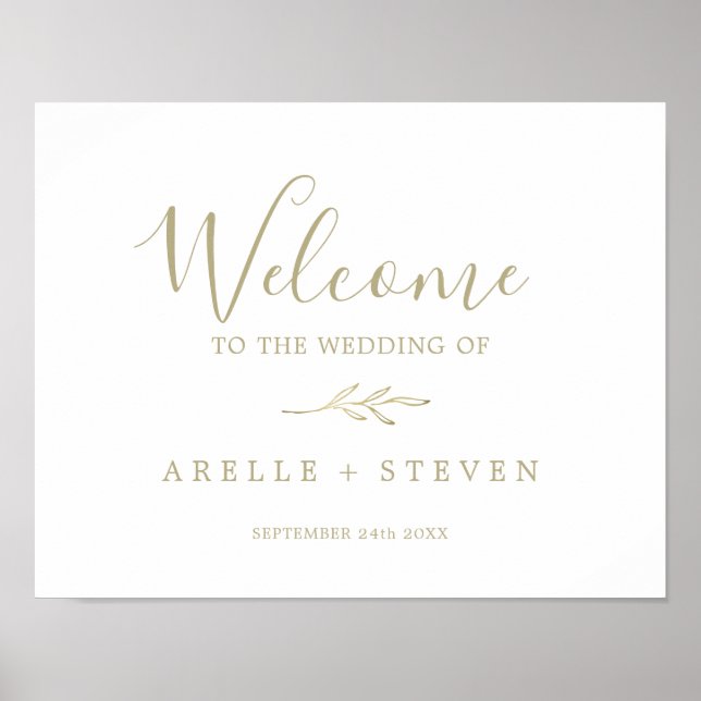 Affiche Feuille minimale | Bienvenue Mariage or (Devant)