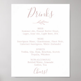 Affiche Feuille minimale Blush Rose Mariage Boissons Men