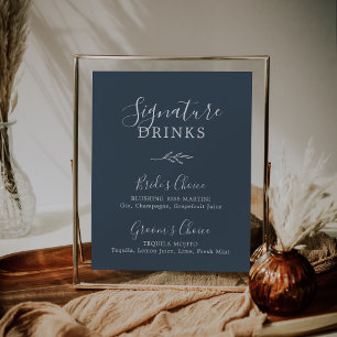 Affiche Feuille minimale Boissons signature bleu ardoise