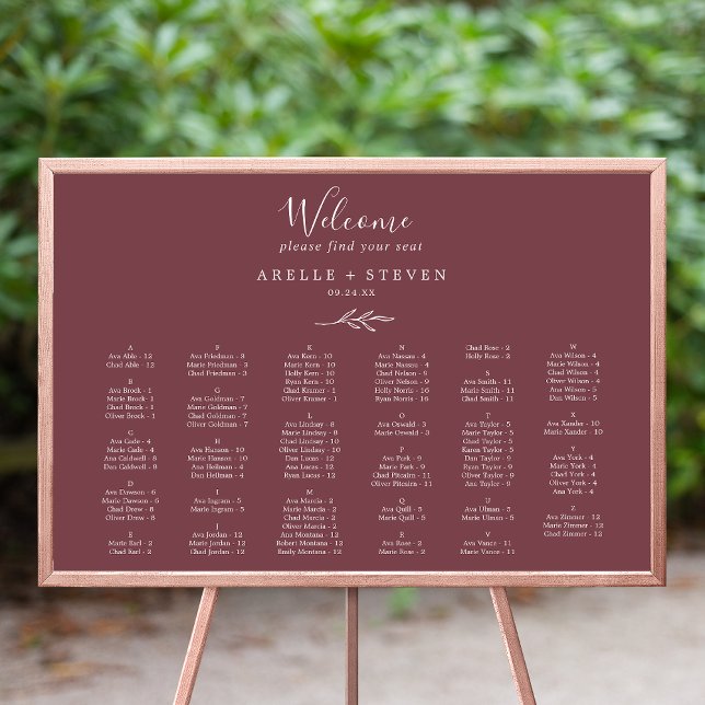 Affiche Feuille minimale | Carte de siège alphabétique Bou (Créateur téléchargé)