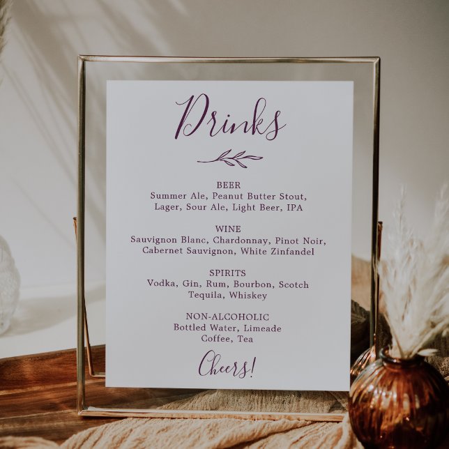 Affiche Feuille minimale | Menu Consommation Mariage (Créateur téléchargé)