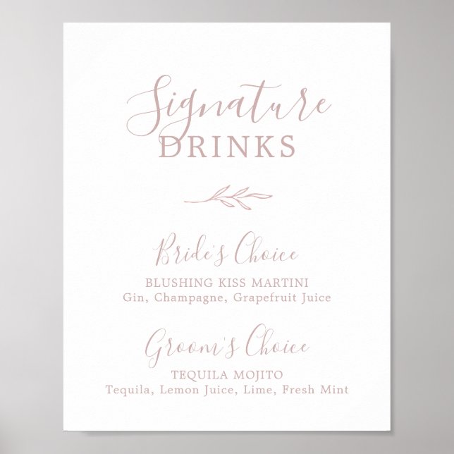Affiche Feuille minimale | Signature Rose Dusty Boissons S (Devant)