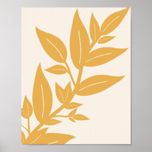 Affiche Feuille Mustard Jaune Et Crème Blanc Botanique