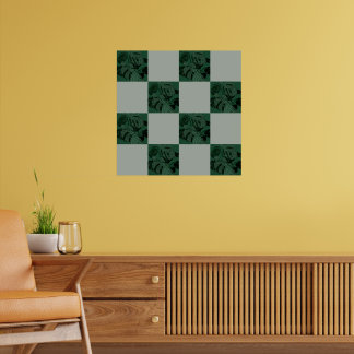 Affiche Feuilles À damiers Motif Monstera