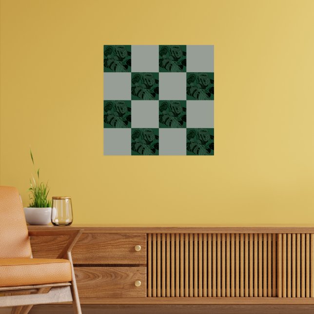 Affiche Feuilles À damiers Motif Monstera (Salon 2)