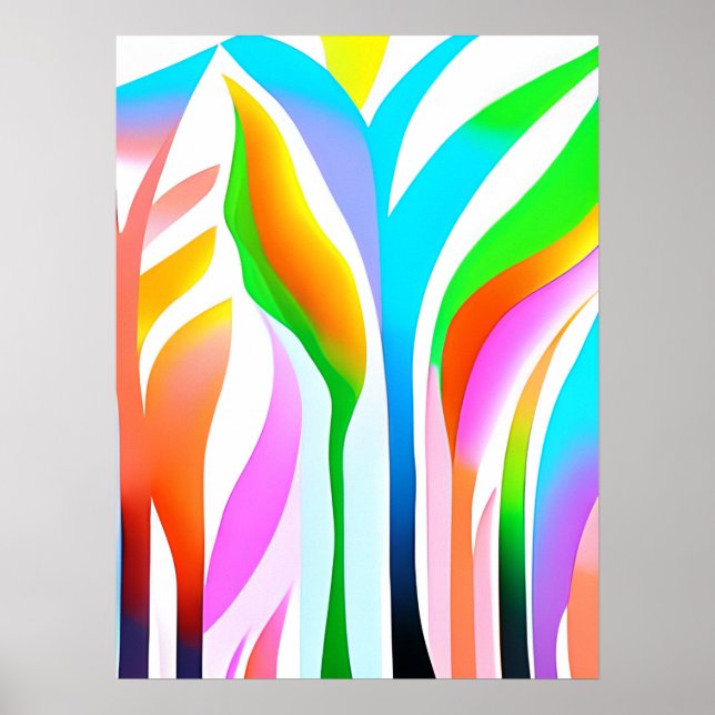 Affiche Feuilles Abstraits en Pastels multicolores (Devant)
