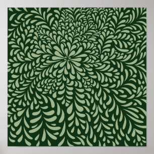 Affiche Feuilles Abstraits et fleurs Vert foncé) Imprimer
