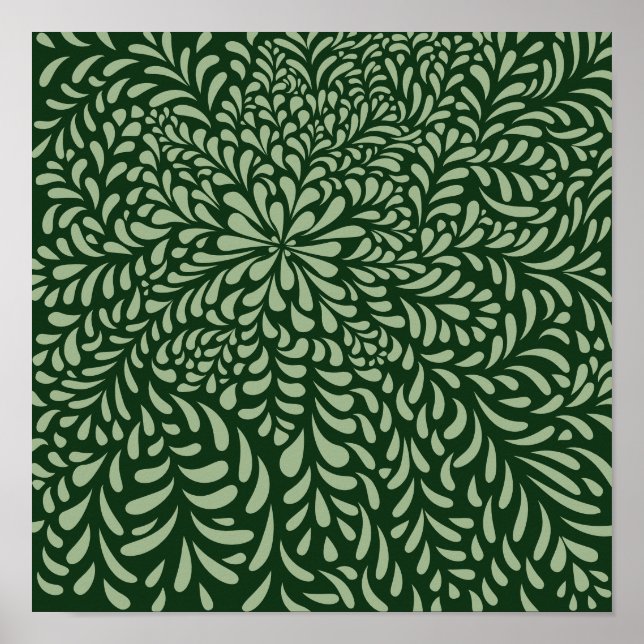 Affiche Feuilles Abstraits et fleurs vert foncé) Imprimer (Devant)