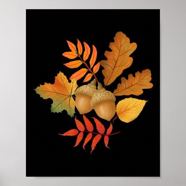 Affiche Feuilles Automatiques Et Acornes Automne Bonjour A (Devant)