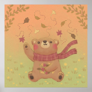 Affiche Feuilles automnales de l'automne de Teddy Bear