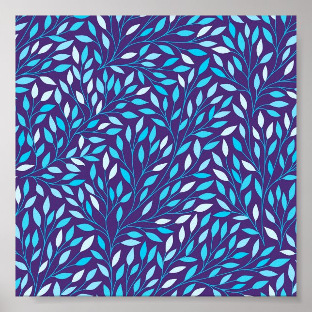 Affiche Feuilles bleu aquarelle (Devant)