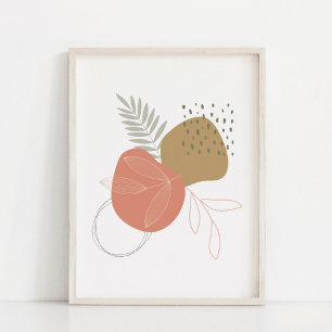 Affiche Feuilles botaniques boho contre formes abstraites